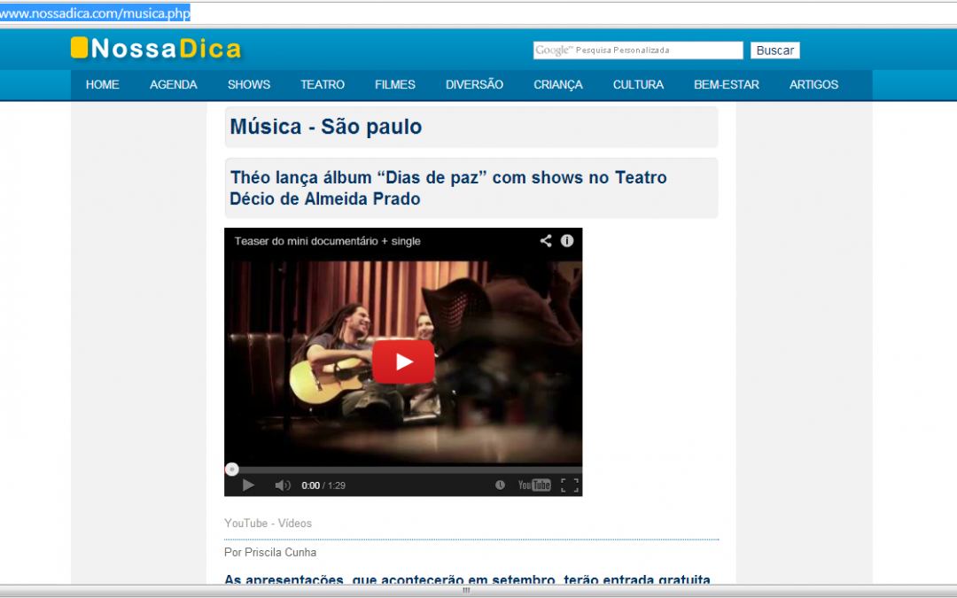 Teaser em destaque na divulgação do site NossaDica